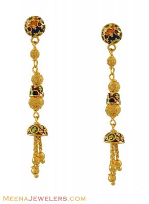 22k Designer Meenakari Earrings ( 22Kt Gold Fancy Earrings )