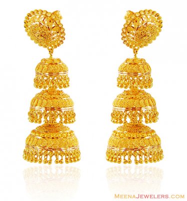 22K Gold Jhumka Earrings ( 22Kt Gold Fancy Earrings )