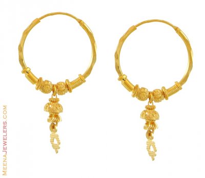 22k Gold Fancy Bali - ErHp8328 - 22kt Gold Fancy Hoops with Frosty Look ...