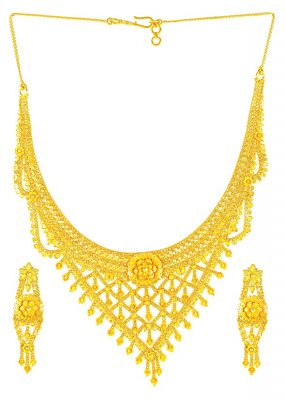 Gold Filigree Necklace Set ( 22 Kt Gold Sets )