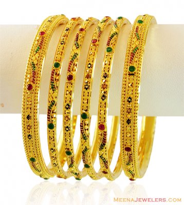 22K Meenakari Stone Bangles ( Set of Bangles )