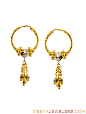 22K Two Tone Fancy Bali ( Hoop Earrings )