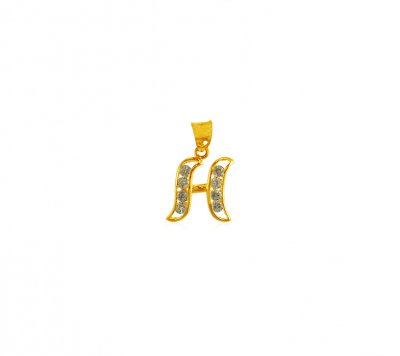 22K Gold Pendant with Initial (H) ( Initial Pendants )