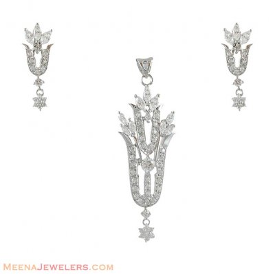 White Gold Signity Pendant Set  ( White Gold Pendant Sets )