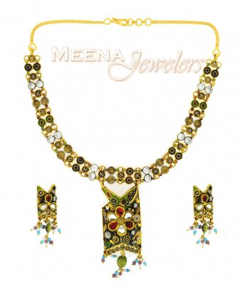22Kt Antique Gold Necklace Set ( Antique Necklace Sets )
