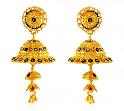 22K Meenakari Jhumki Earrings  ( 22Kt Gold Fancy Earrings )