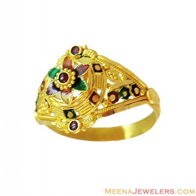 Designer Meenakari Indian Ring 22K ( Ladies Gold Ring )