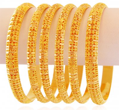 6 PCs Gold Bangles Set ( Set of Bangles )