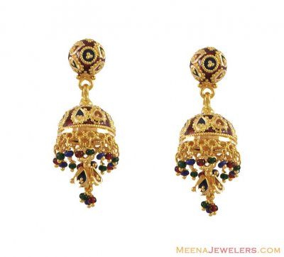 Meenakari Earrings (22K Gold) - ErFc10143 - 22 karat Gold Earrings with ...