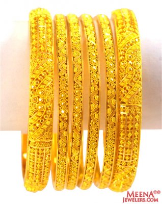 22K Gold Filigree Bangles Set of 6 ( Set of Bangles )