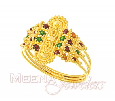 Enamel Paint Ladies Gold Ring ( Ladies Gold Ring )