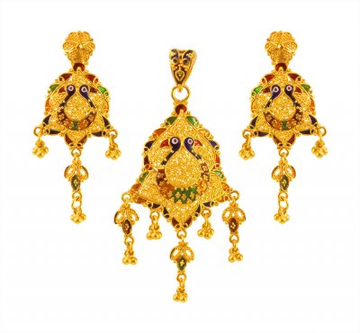 22Kt Gold Peacock Pendant Set ( Gold Pendant Sets )