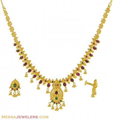 22k Fancy Ruby, Emerald Set ( Combination Necklace Set )