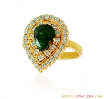 Diamond Yellow Gold  Emerald Ring ( Diamond Rings )