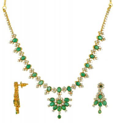 22k Emerald, CZ Set ( Emerald Necklace Sets )