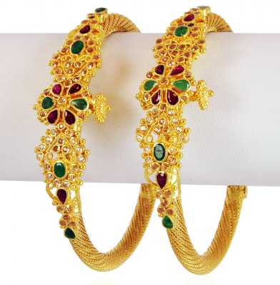 22K Gold Precious Stone Kadas (2PC) ( Kadas )