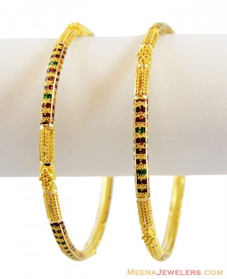 22K Gold Meena Filigree Bangles  ( Gold Bangles )