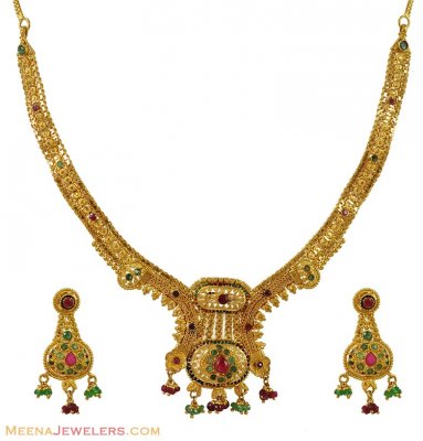 22k Gold Necklace Earring Set ( 22 Kt Gold Sets )