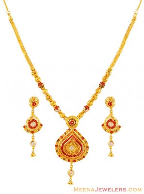 Three Tone Gold Necklace Set ( 22 Kt Gold Sets )