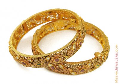 22k Colored Stones Antique Bangles ( Antique Bangles )