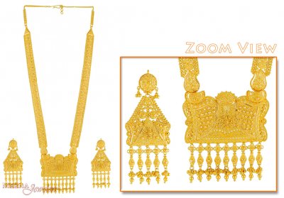 22K Gold Long Necklace and Earrings set ( Bridal Necklace Sets )