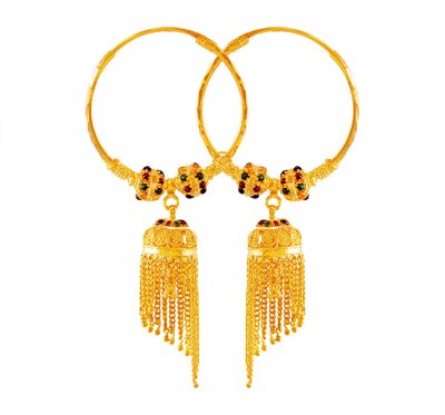 22K Gold Meenakari Hoop Earrings ( Hoop Earrings )