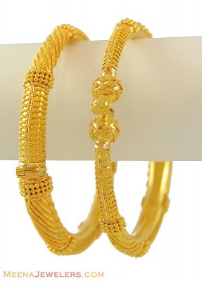 22k Yellow Gold Kadas - BaKa9146 - 22k gold designer kadas (set 0f 2 ...