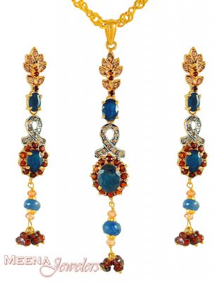 22Kt Gold Sapphire Pendant Set ( Precious Stone Pendant Sets )