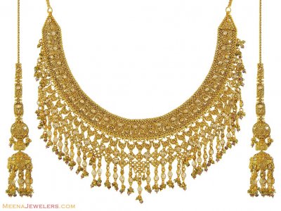 22K Antique Bridal Necklace Set ( Antique Necklace Sets )