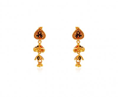 Fancy Meenakari Color Work Earrings ( 22 Kt Gold Tops )