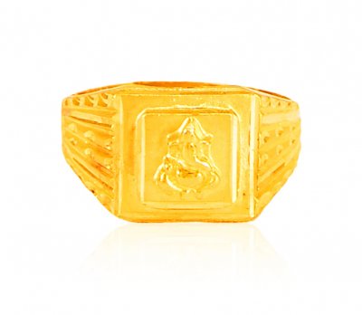 22K Gold Ganesh Jee Mens Ring ( Mens Gold Ring )