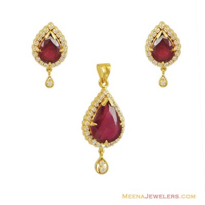 22k Ruby,CZ Pendant Set ( Precious Stone Pendant Sets )