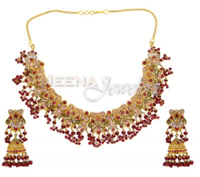 22k Antique Finish Ruby Set ( Combination Necklace Set )