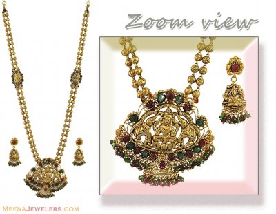 22k Antique Long Patta Set  ( Antique Necklace Sets )