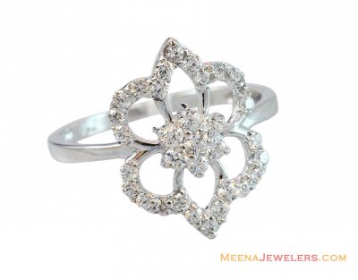 18K White Gold Floral Ladies Ring ( Ladies White Gold Rings )