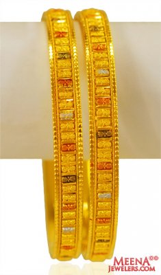 22K Gold Three Tone Bangles 2pc  ( Gold Bangles )