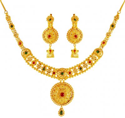 22 karat Gold Necklace Earring Set ( Gold Designer Sets )