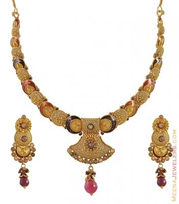 22Kt Gold Antique Necklace Set  ( Antique Necklace Sets )