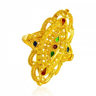 22KT Gold Meenakari Ring  ( Ladies Gold Ring )