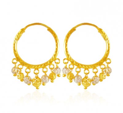 22k Gold Hoops With  Balls ( Hoop Earrings )