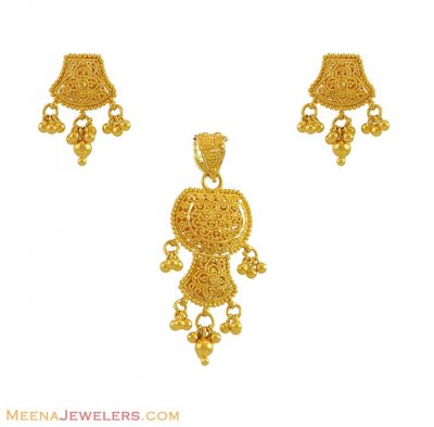 22K Filigree Pendant Set ( Gold Pendant Sets )