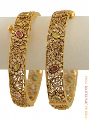 22K Gold Antique Polki Kadas  ( Antique Bangles )