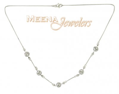 22kt white Gold Chain (Necklace) with CZ ( Necklace with Stones )