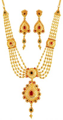 22K Gold Stones Necklace Set ( Gold Designer Sets )