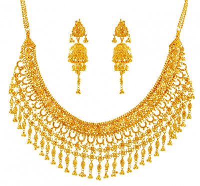 22K Filigree Bridal Necklace Set ( Bridal Necklace Sets )