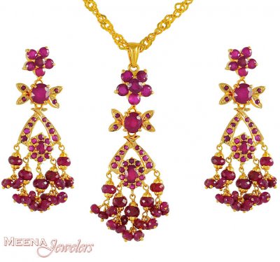 22Kt Pendant Set with Ruby ( Precious Stone Pendant Sets )