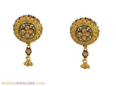 22K Indian Meenakari Earrings ( 22 Kt Gold Tops )