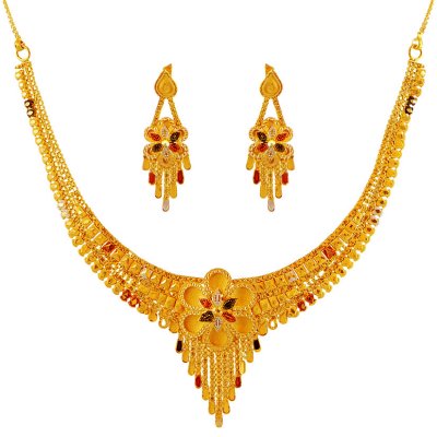 Three Tone Gold Necklace Set ( 22 Kt Gold Sets )