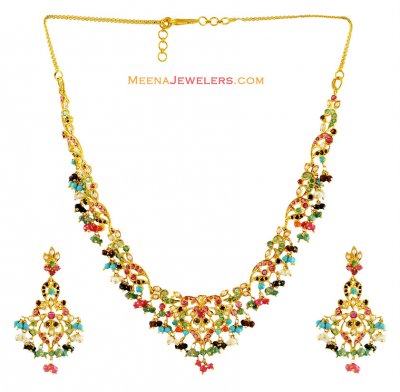 22K Gold Multicolor Necklace Set ( Combination Necklace Set )