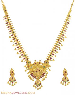 22k Peacock Precious Stones Set ( Combination Necklace Set )